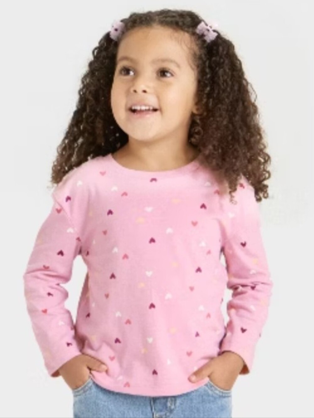 3/$15 Pink Long Sleeved Heart Print Top Toddler Girls 3T EUC